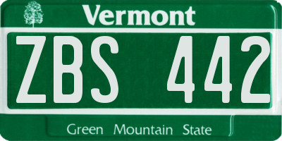 VT license plate ZBS442