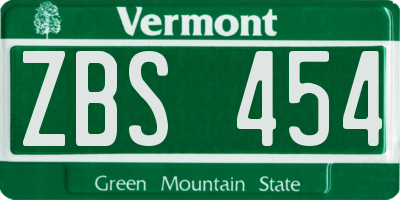 VT license plate ZBS454