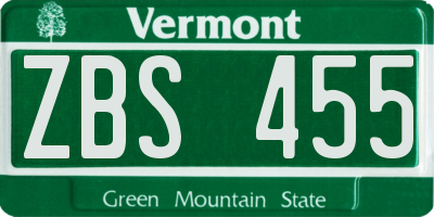 VT license plate ZBS455