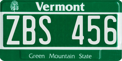 VT license plate ZBS456