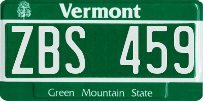 VT license plate ZBS459