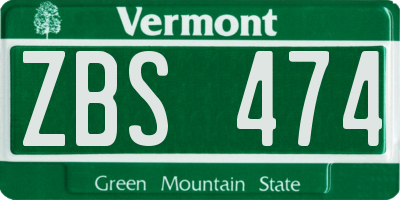 VT license plate ZBS474