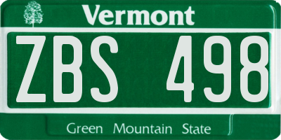VT license plate ZBS498
