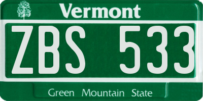 VT license plate ZBS533