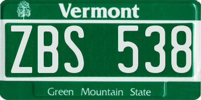 VT license plate ZBS538