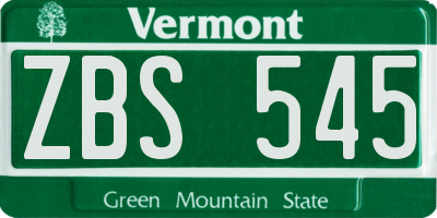 VT license plate ZBS545