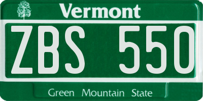 VT license plate ZBS550