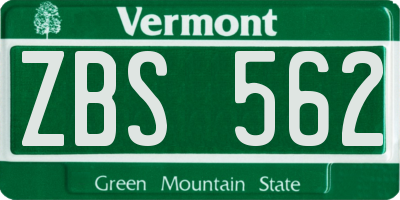 VT license plate ZBS562