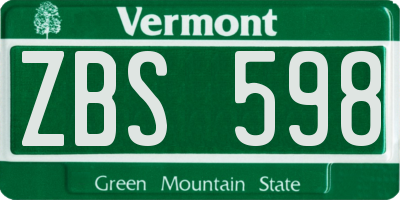 VT license plate ZBS598