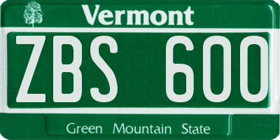 VT license plate ZBS600