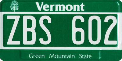 VT license plate ZBS602