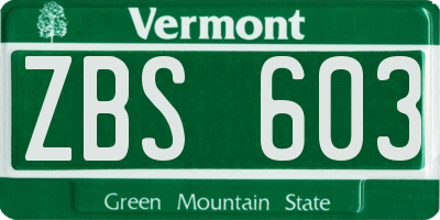VT license plate ZBS603