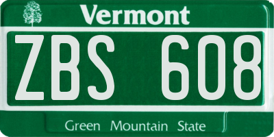 VT license plate ZBS608