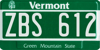 VT license plate ZBS612