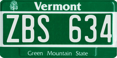 VT license plate ZBS634