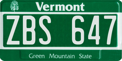 VT license plate ZBS647