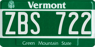 VT license plate ZBS722