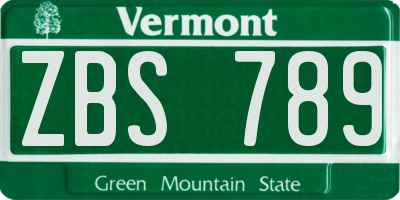 VT license plate ZBS789