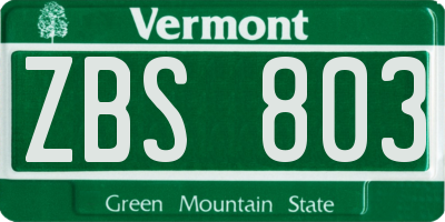 VT license plate ZBS803