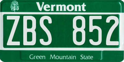 VT license plate ZBS852