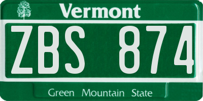 VT license plate ZBS874