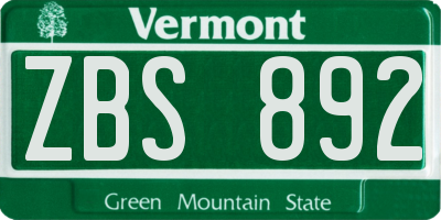 VT license plate ZBS892