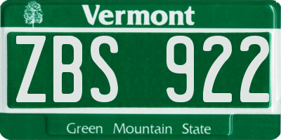 VT license plate ZBS922