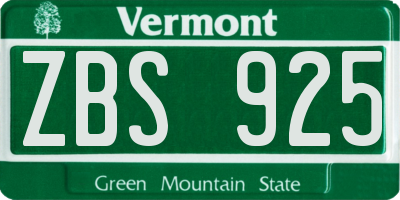 VT license plate ZBS925
