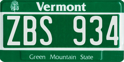 VT license plate ZBS934