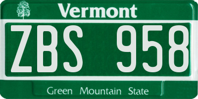 VT license plate ZBS958