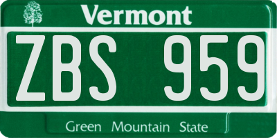 VT license plate ZBS959