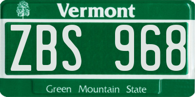 VT license plate ZBS968