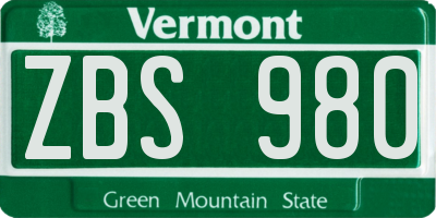 VT license plate ZBS980