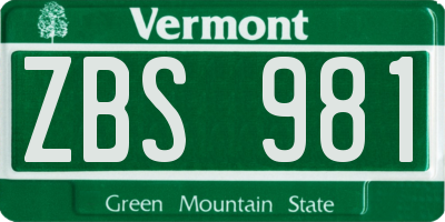 VT license plate ZBS981