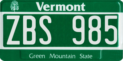 VT license plate ZBS985