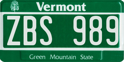 VT license plate ZBS989