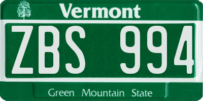 VT license plate ZBS994
