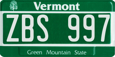 VT license plate ZBS997