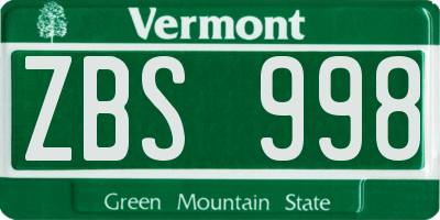 VT license plate ZBS998