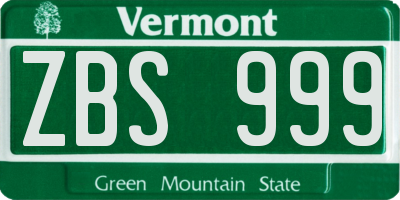 VT license plate ZBS999