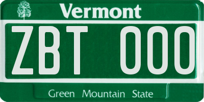 VT license plate ZBT000