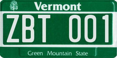 VT license plate ZBT001