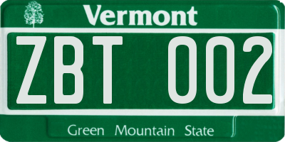 VT license plate ZBT002