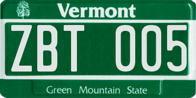 VT license plate ZBT005