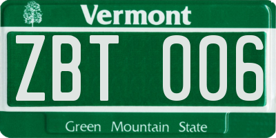 VT license plate ZBT006
