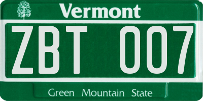 VT license plate ZBT007