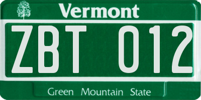 VT license plate ZBT012