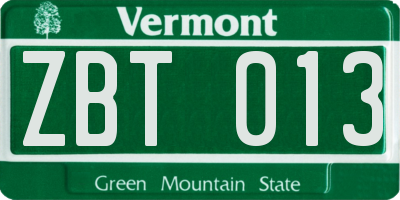 VT license plate ZBT013