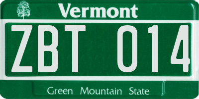 VT license plate ZBT014