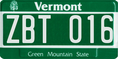 VT license plate ZBT016